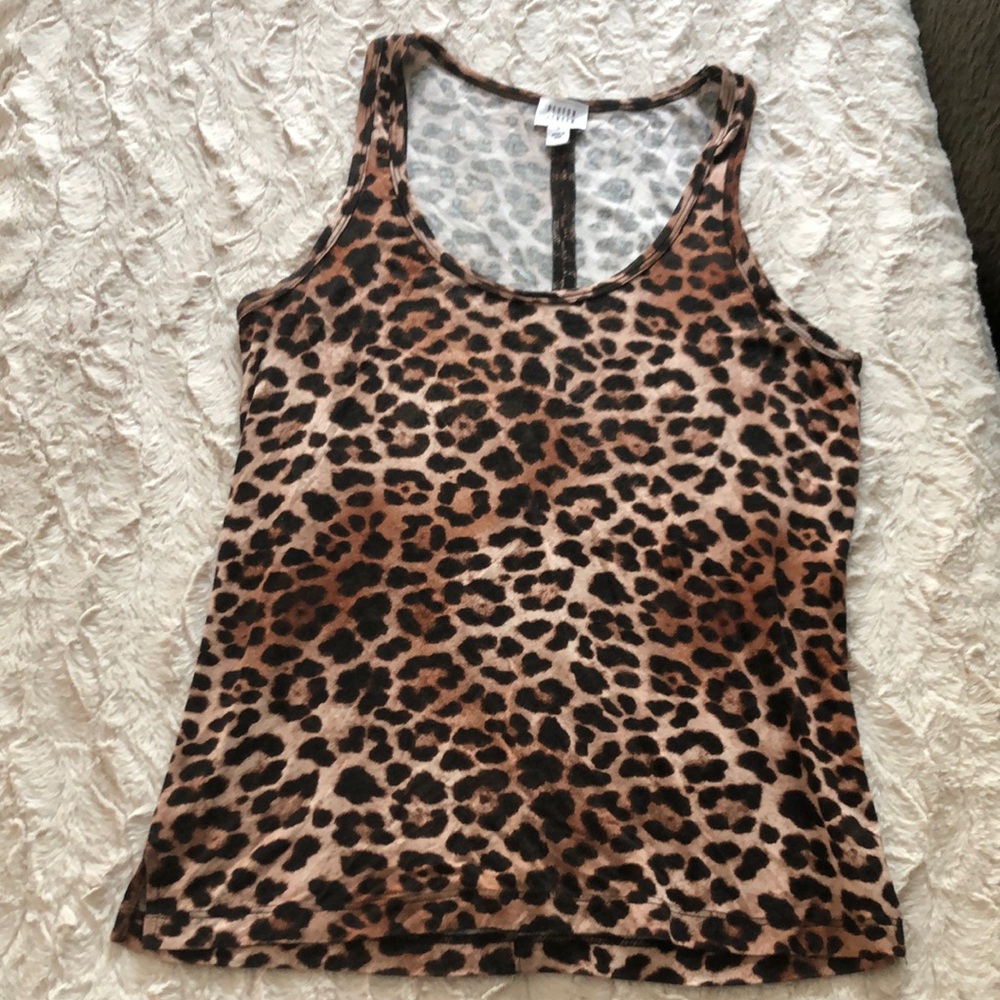 Peyton Jensen Black and Brown Leopard Print Sleeveless Fitted Tank Top